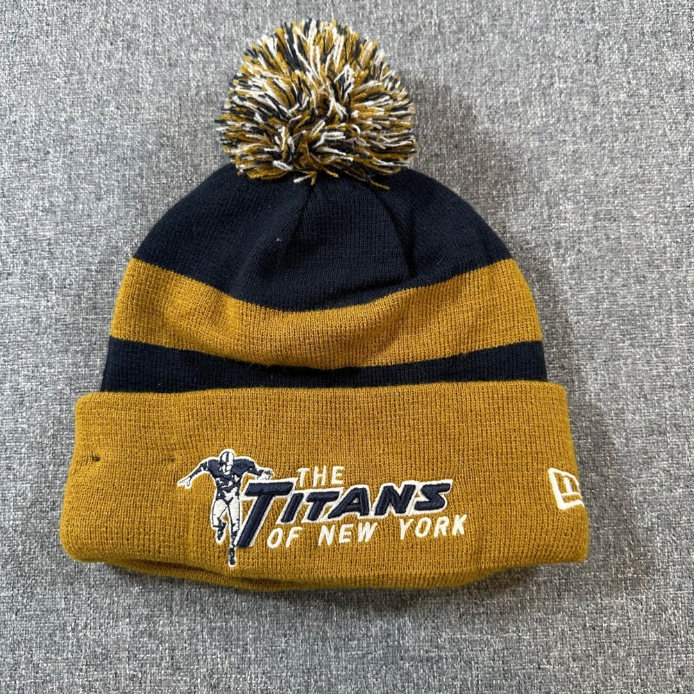 New Era NFL New York Titans Beanie Hat Pom Cuffed Knit Striped Fleece Lined OSFM